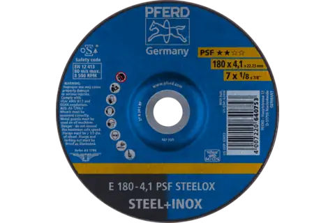 Pferd 63412 PSF STEELOX Type 27 Grinding Wheel | 7" Diameter | 7/8" Arbor Hole | 1/8" Thickness | Sold by Box of 10