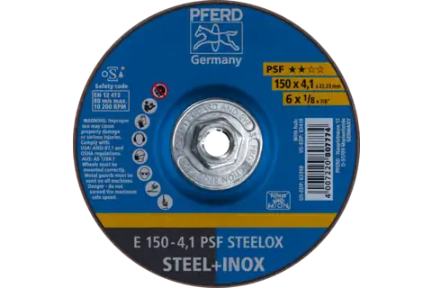 Pferd 63418 PSF STEELOX Type 27 Grinding Wheel | 6" Diameter | 5/8-11" Arbor Hole | 1/8" Thickness | Sold by Box of 10