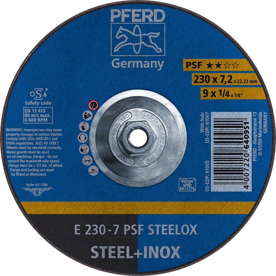 PFERD 1/4" Grinding Wheel - For Steel A 24 L PSF Threaded Arbor Hole