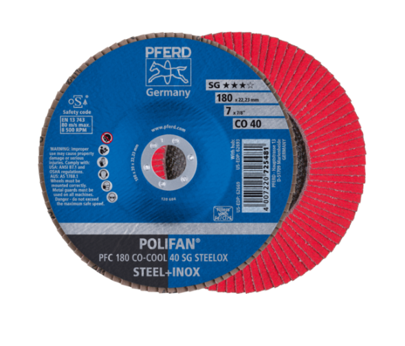 PFERD 62603 Polifan Flap Disc | 7/8" Arbor Hole | 5" Diameter | Ceramic Oxide 60 Grit | Flat | Sold by Box of 10