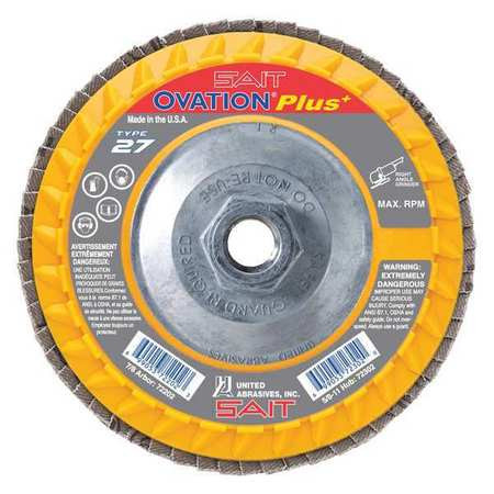 United Abrasives SAIT 72302 Ovation Plus High Density Disc | 4-1/2" Diameter | 5/8"-11 Arbor Hole | Zirconium 60 Grit | Type 27 | Sold by Pack of 10