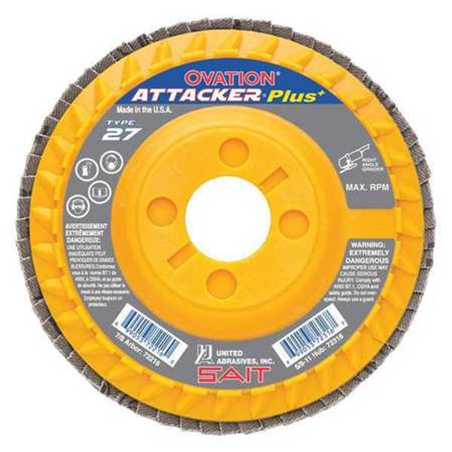 United Abrasives 5" Type 27 Ovation Attacker Plus Flap Disc | 72320 | 36 Grit