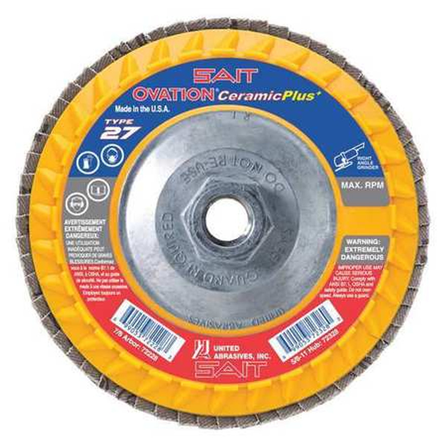 United Abrasives 5" Type 27 Ovation Ceramic Plus Flap Disc | 72235 | 80 Grit