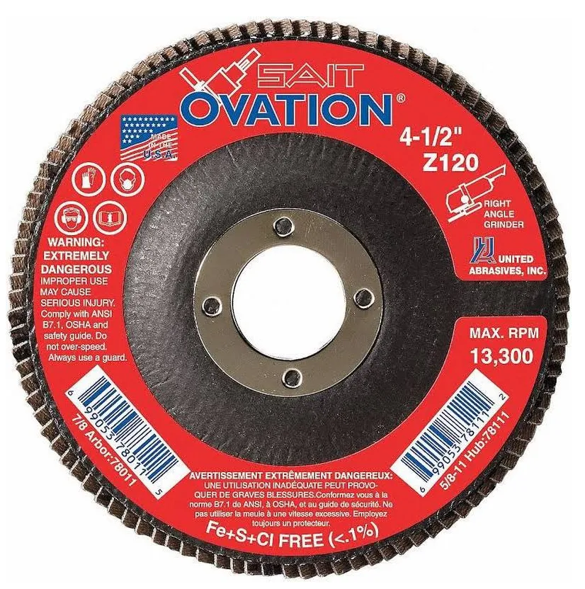United Abrasives SAIT 78138 Ovation High Density Flap Disc | 6" Diameter | 5/8"-11 Arbor Hole | Zirconium 60 Grit | Type 27 | Sold by Pack of 10