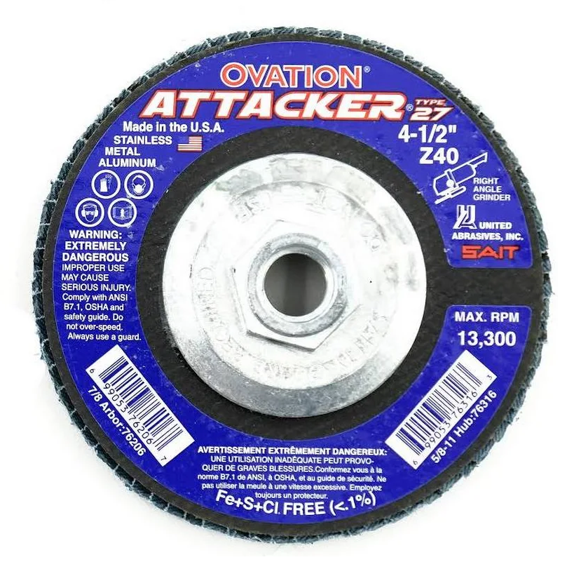 United Abrasives SAIT 76239 Ovation Attacker High Density Flap Disc | 6" Diameter | 7/8" Arbor Hole | Zirconium 80 Grit | Type 27 | Sold by Pack of 10