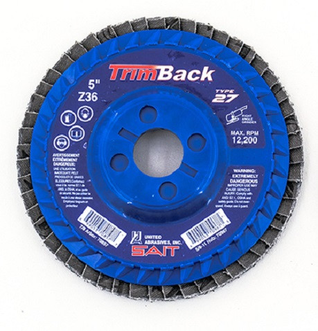 United Abrasives SAIT 70969 TrimBack Plastic Flap Disc | 5" Diameter | 5/8-11" Arbor Hole | Zirconium 60 Grit | Type 27 | Sold by Pack of 10