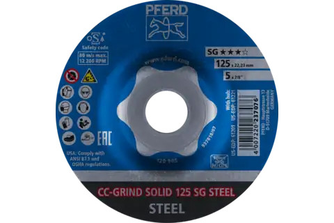 Pferd 61201 CC-GRIND-SOLID SG STEEL Grinding Disc | 5" Diameter | 7/8" Arbor Hole | Sold by Box of 10