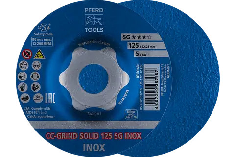 Pferd 61216 CC-GRIND-SOLID SG INOX Grinding Disc | 5" Diameter | 7/8" Arbor Hole | Sold by Box of 10