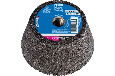 Pferd 61817 SG CAST + STEEL Shape 11 Cup Wheel | 4" Diameter | 5/8-11" Arbor Hole | 2" Thickness | Sold by Box of 2