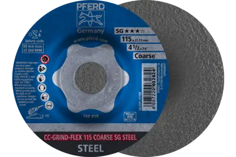 Pferd 61188 CC-GRIND FLEX SG STEEL Grinding Disc | 4-1/2" Diameter | 7/8" Arbor Hole | CO-COOL Fine | Sold by Box of 10