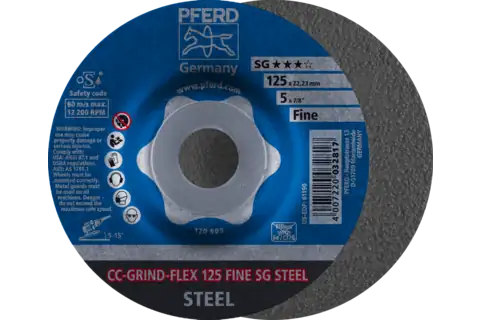 Pferd 61190 CC-GRIND FLEX SG STEEL Grinding Disc | 5" Diameter | 7/8" Arbor Hole | CO-COOL Fine | Sold by Box of 10