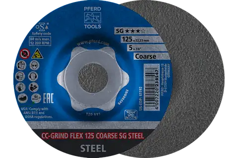 Pferd 61192 CC-GRIND FLEX SG STEEL Grinding Disc | 5" Diameter | 7/8" Arbor Hole | CO-COOL Fine | Sold by Box of 10