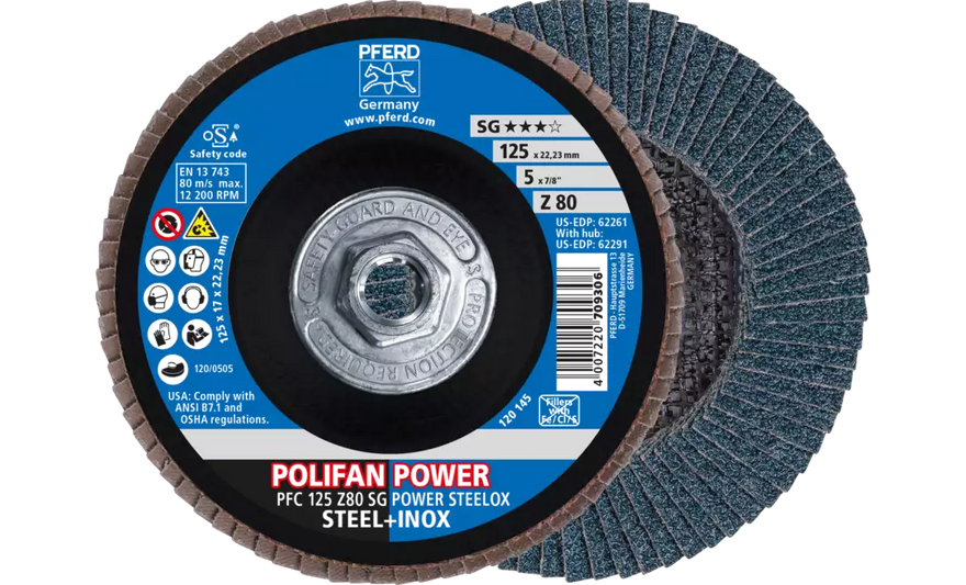 Pferd 62291 Polifan Flap Disc | 5/8-11" Arbor Hole | 5" Diameter | Zirconia Alumina 80 Grit | Type 29 | Sold by Box of 10