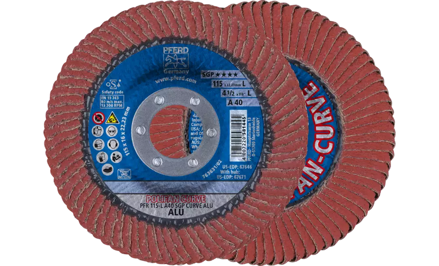 Pferd 67646 Polifan Flap Disc | 7/8" Arbor Hole | 4-1/2" Diameter | Aluminum Oxide 40 Grit | Radial Type | Sold by Box of 10