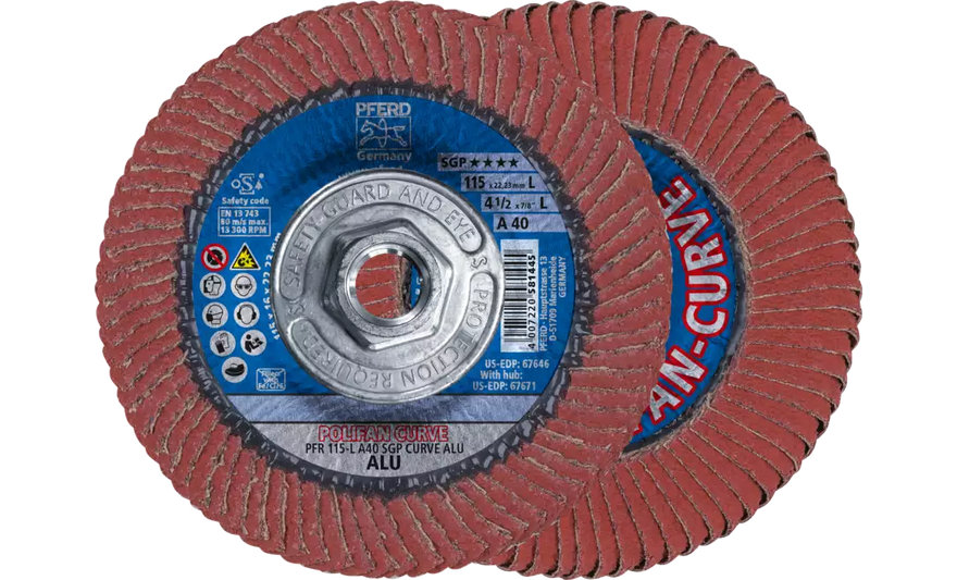 PFERD 67671 Polifan Flap Disc | 7/8" Arbor Hole | 4-1/2" Diameter | Aluminum Oxide 40 Grit | Radial | Sold by Box of 10