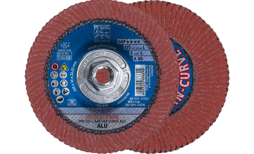Pferd 67676 Polifan Flap Disc | 5/8-11" Arbor Hole | 5" Diameter | Aluminum Oxide 40 Grit | Radial Type | Sold by Box of 10