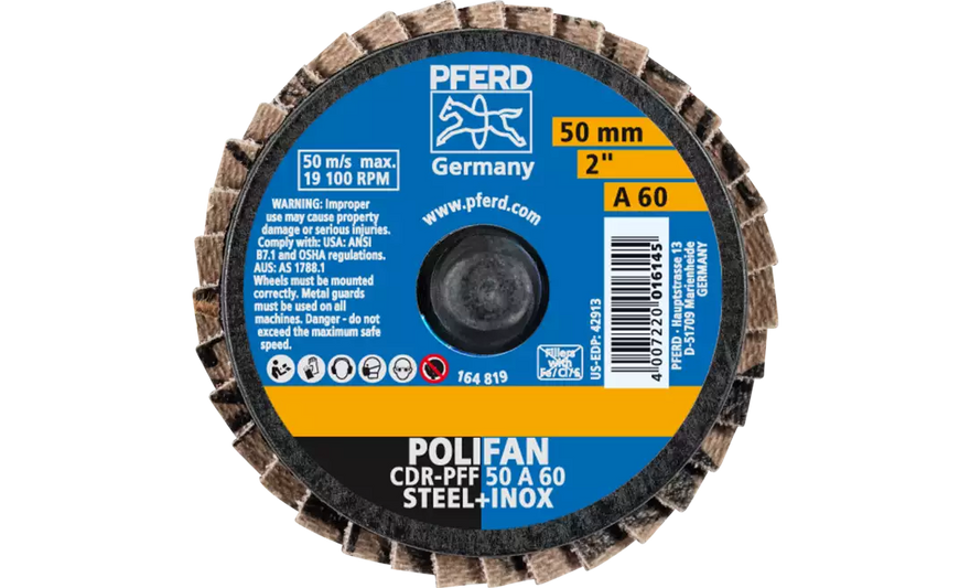 PFERD 42913 Mini Polifan Flap Disc | Arbor Hole | 2" Diameter | Aluminum Oxide 60 Grit | Type CD | Sold by Box of 10