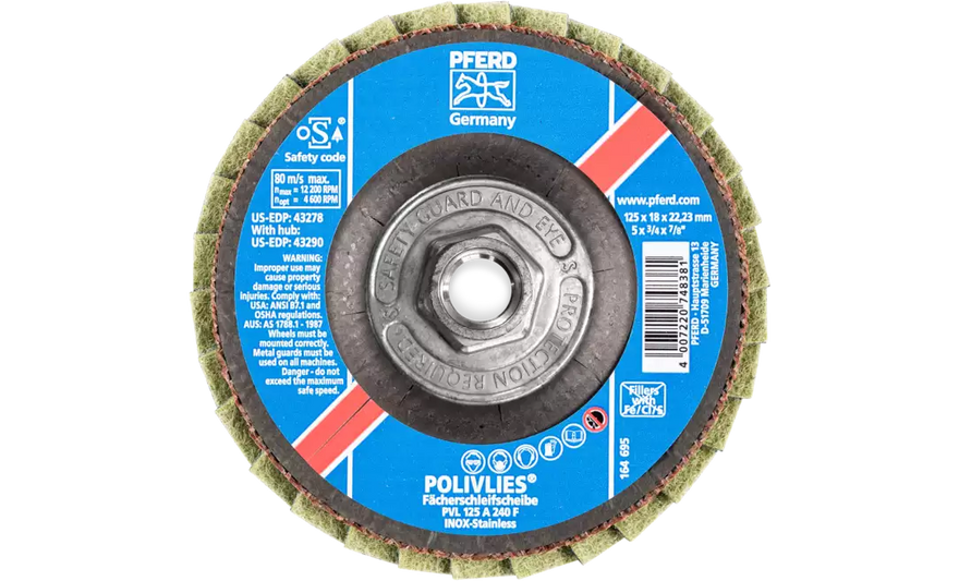 Pferd 43290 Polivlies Flap Disc | 5" Diameter | 5/8-11" Arbor Hole | Aluminum Oxide 240 Grit | Sold by Box of 5
