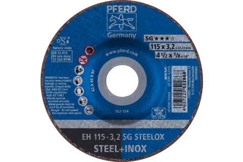 Pferd 63204 SG STEELOX Type 27 Cut-Off Wheel | 4-1/2" Diameter | 7/8" Arbor Hole | 1/8" Thickness | Sold by Box of 25