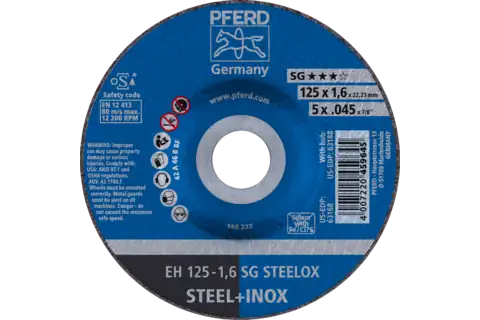 Pferd 63168 SG STEELOX Type 27 Cut-Off Wheel | 5" Diameter | 7/8" Arbor Hole | .045" Thickness | Sold by Box of 25