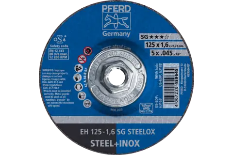 Pferd 63188 SG STEELOX Type 27 Cut-Off Wheel | 5" Diameter | 5/8-11" Arbor Hole | 0.045" Thickness | Sold by Box of 10