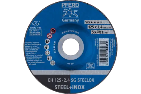 Pferd 63205 SG STEELOX Type 27 Cut-Off Wheel | 5" Diameter | 7/8" Arbor Hole | 3/32" Thickness | Sold by Box of 25