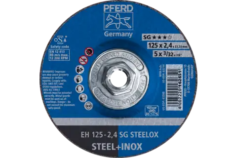 Pferd 63214 SG STEELOX Type 27 Cut-Off Wheel | 5" Diameter | 5/8-11" Arbor Hole | 3/32" Thickness | Sold by Box of 10