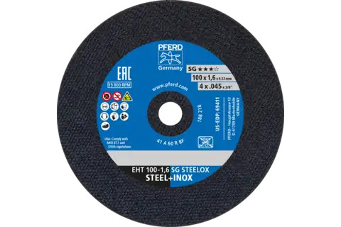 Pferd 69411 SG STEELOX Type 1 Cut-Off Wheel | 4" Diameter | 3/8" Arbor Hole | .045" Thickness | Sold by Box of 25