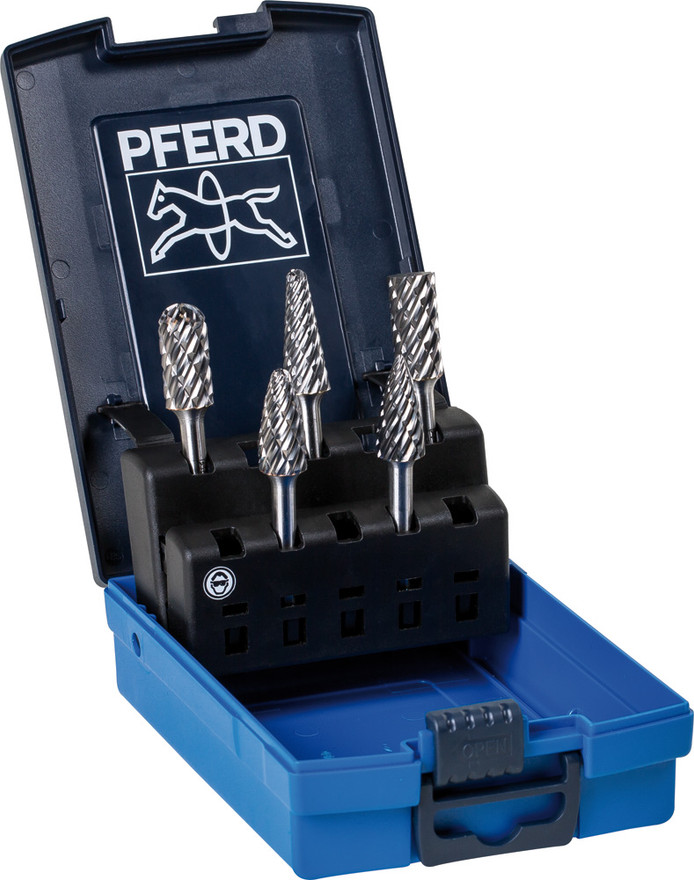 PFERD 26553 5 Piece Carbide Burr Set - STEEL CUT For Steel And Cast Steel | 1-3/4" Shank Length