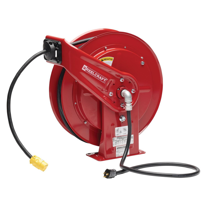 Reelcraft L 70100 123 3 Heavy Duty Power Cord Reel | 125 Volt / 15 Amp | 100 Ft. Cable Length | Single Receptacle