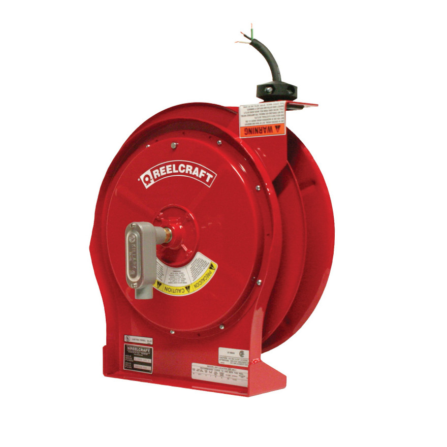 Reelcraft L 5550 123 X Heavy Duty Power Cord Reel | 125 Volt / 20 Amp | 50 Ft. Cable Length | Flying Lead