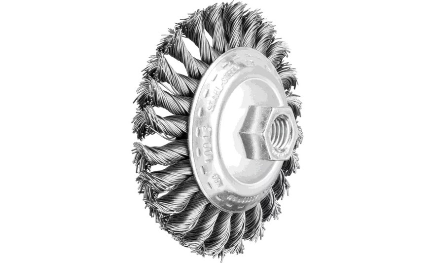 PFERD 82202 Knot Wire Bevel Brush | 4" Diameter | Carbon Steel Wire | Box of 5