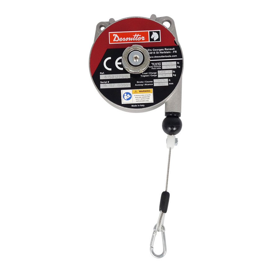 Desoutter 6158127940 Ergonomic Spring Balancer with Drum Lock | 2DSBX Model | D Series | Steel Housing | Steel Cable | 2.2 lb Max. Load Capacity
