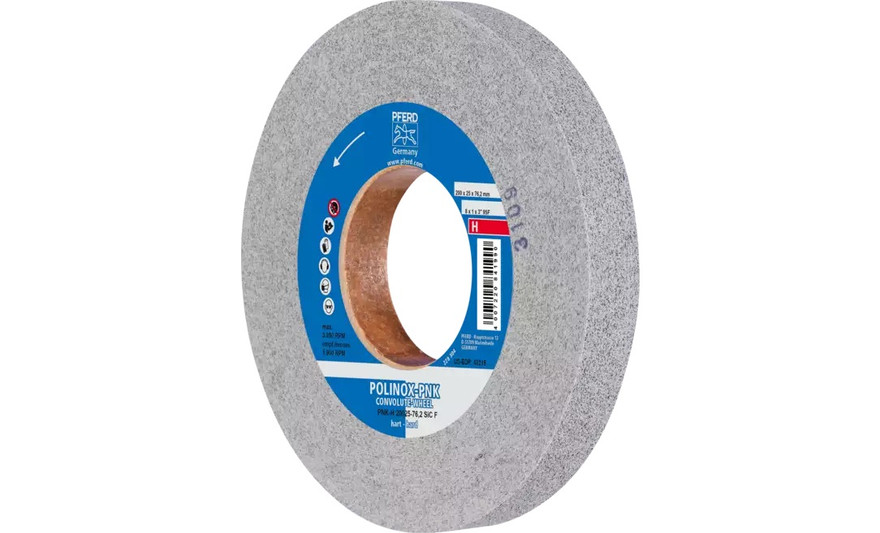 Pferd 48215 8" x 1" Non Woven Polinox Convolute Wheel | 3,850 Max. RPM | Silicon Carbide Fine Grit | Hard | 9SF