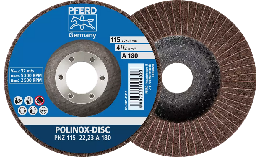 Pferd 45915 5" x 7/8" Non Woven Polinox Fibre Backing Disc | 4,850 Max. RPM | 3/4" Height | Aluminum Oxide 100 Grit | PNZ Type | Sold by Box of 5