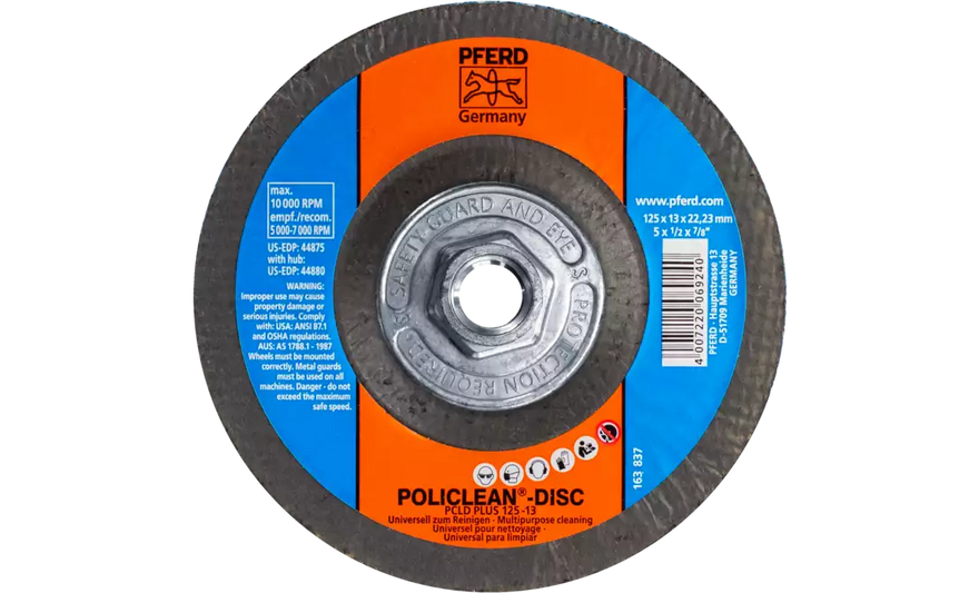 Pferd 44880 5" x 1/2" Non Woven Policlean Plus Disc | 10,000 Max. RPM | 5/8-11" Thread | Threaded Hub | Sold by Box of 5