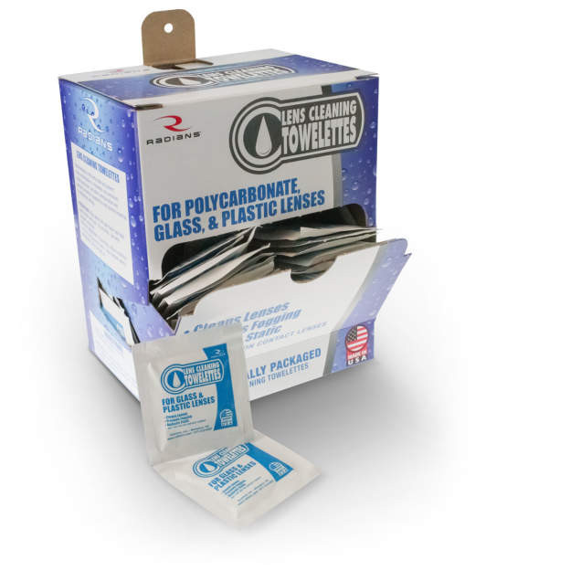 Radians LCD100 Lens Cleaning Towelette Dispenser with Cleaning Wipe | 8.5" x 5.5" Size | Box of 100