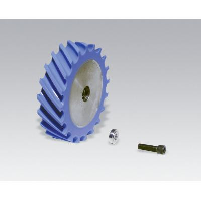 Dynabrade 11636 Contact Wheel Assembly | 4" Dia. x 1" W x 5/8" I.D. | Scoop | 80 Duro Urethane