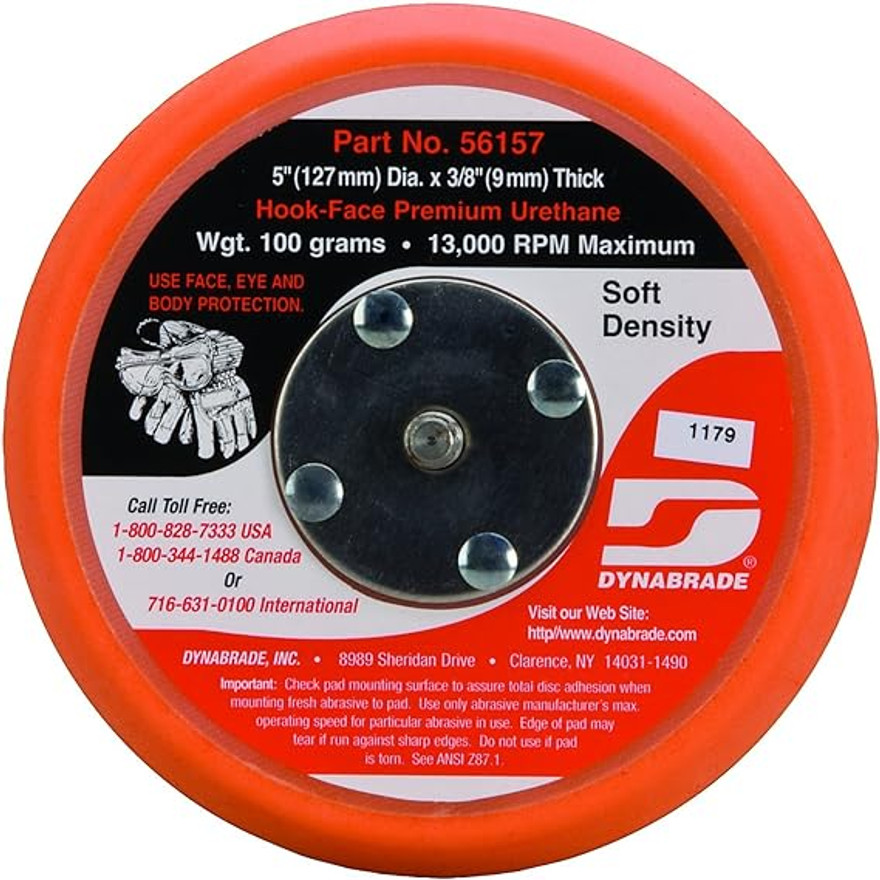 Dynabrade 56157 Non-Vacuum Disc Pad | 5" Pad Size | 3/8" Thickness | Hook-Face | Soft Density | Short Nap