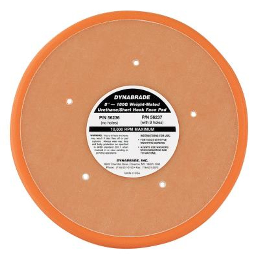 Dynabrade 56236 Non-Vacuum Gear-Driven Disc Pad | 8" Pad Size | 1/2" Thickness | Hook-Face | Medium Density | Short Nap