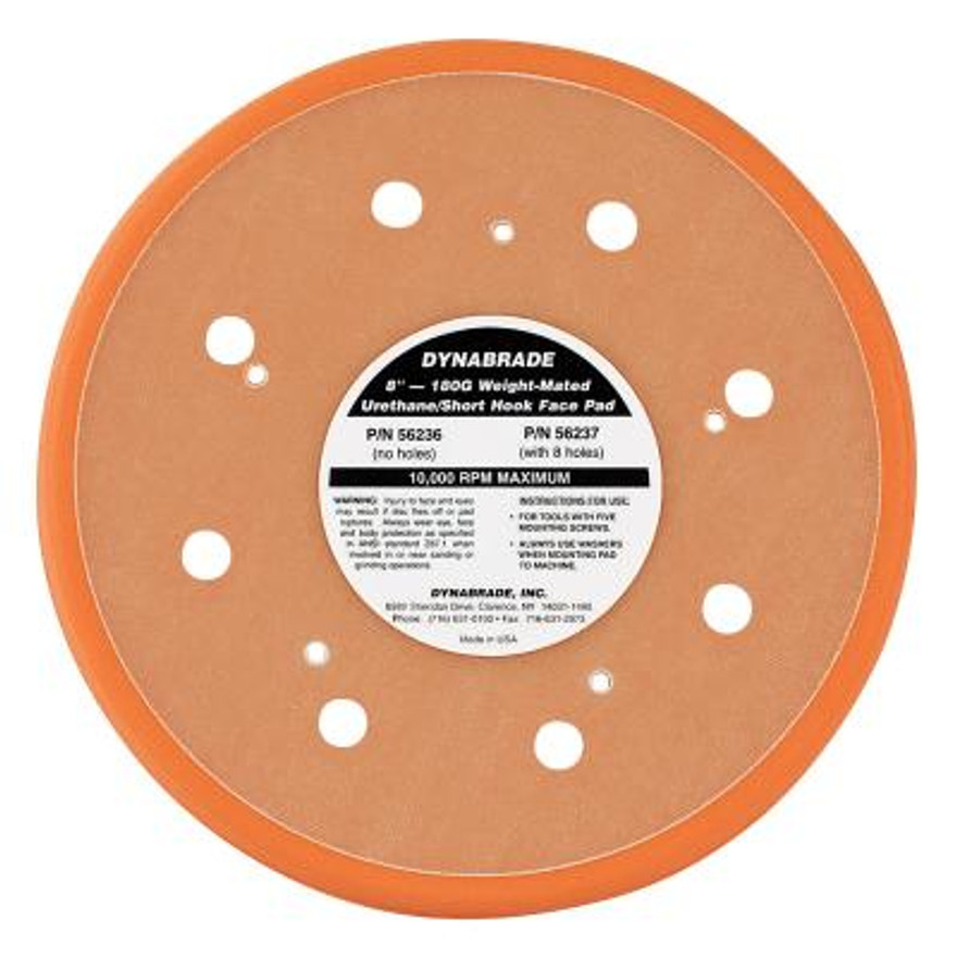 Dynabrade 56237 Gear-Driven Vacuum Pad | 8" Pad Size | 1/2" Thickness | 10000 RPM | 8 Holes