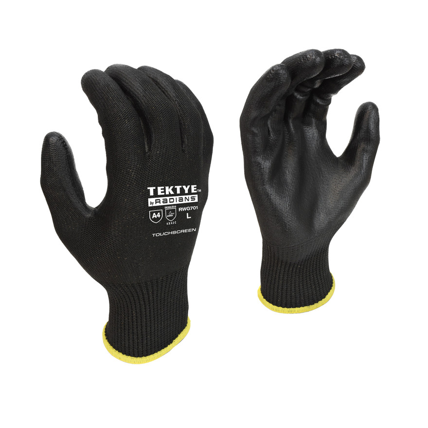 Radians RWG701XL TEKTYE A4 Cut Protective Work Gloves | Touchscreen | Black | X-Large Size | Box of 12 Pairs