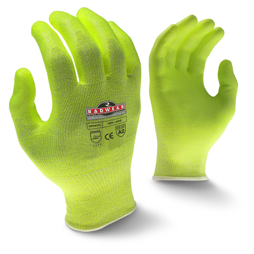 Radians RWG531-S Radwear Silver Series A2 Cut Protection Gloves | Hi-Vis Yellow | Small Size | Case of 10 Boxes of 12 Pairs in Each Box