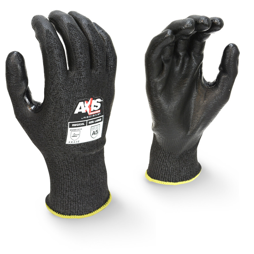 Radians RWG535XL A5 Cut Protection Work Gloves | Touchscreen | Black | X-Large Size | Box of 12 Pairs