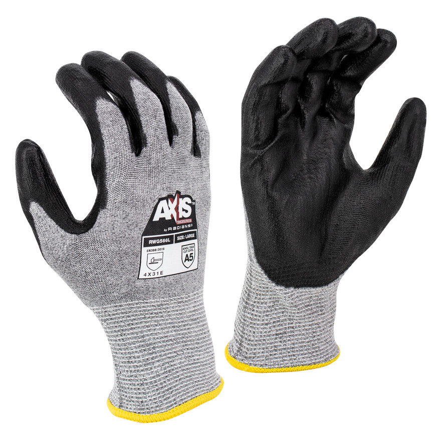 Radians RWG566M AXIS A5 Cut Protection Work Gloves | Touchscreen | Gray | Medium Size | Case of 10 Boxes of 12 Pairs in Each Box