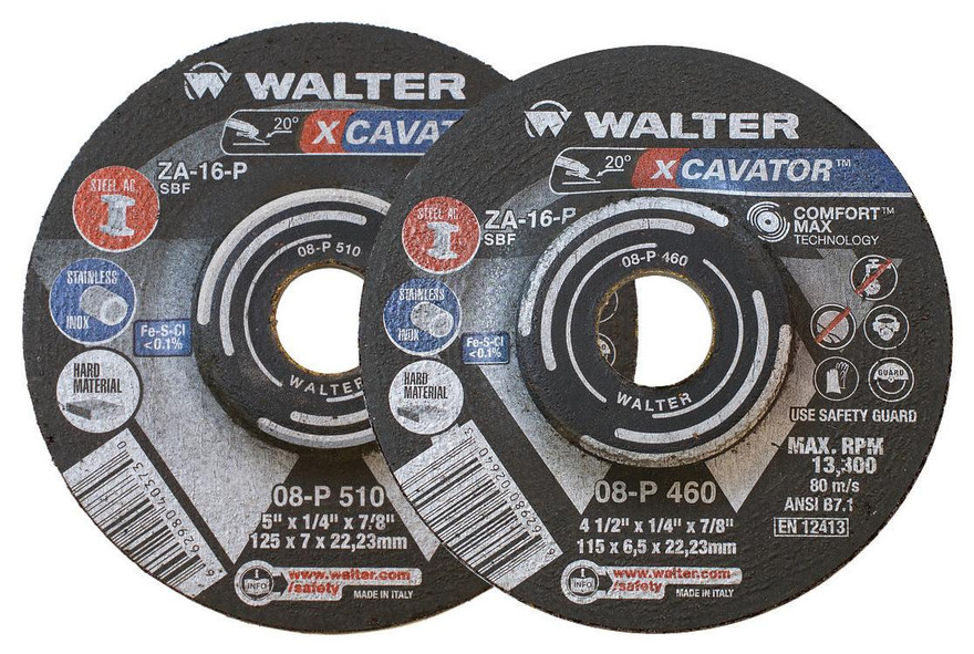 Walter Surface Technologies 08P460 XCAVATOR 1/4" Type 27 Angle Grinder Grinding Wheel | 7/8" Arbor Hole | 4-1/2" Diameter | Sold by Box of 25