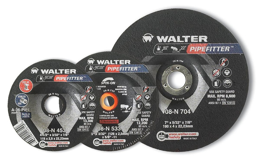 Walter Surface Technologies 08N503 PIPEFITTER 3/32" Type 27 Angle Grinder Grinding Wheel | 7/8" Arbor Hole | 5" Diameter | Sold by Box of 25