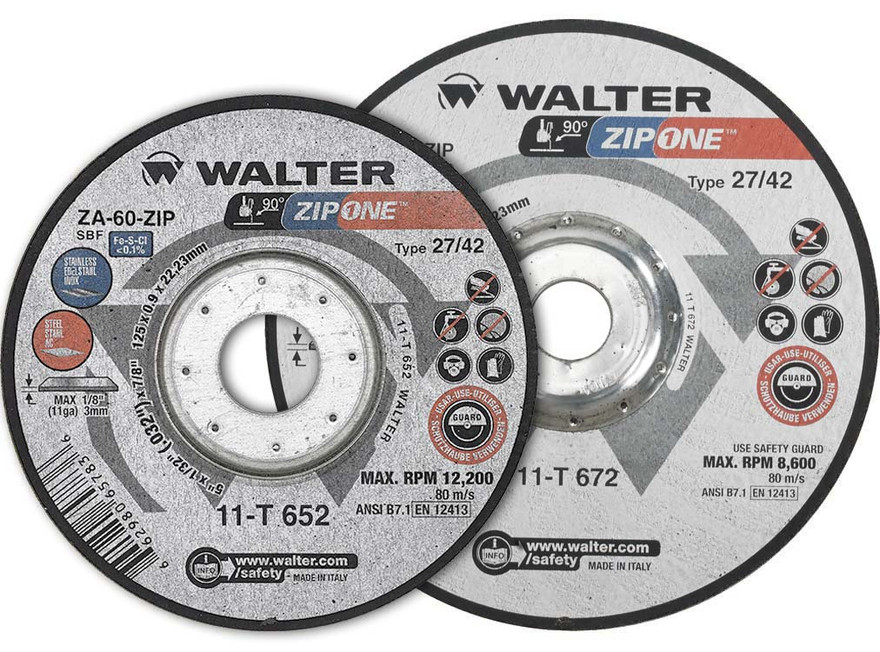 Walter Surface Technologies 11T652 ZIP ONE 1/32" Type 27 Angle Grinder Cut-Off Wheel | 7/8" Arbor Hole | 5" Diameter | Sold by Box of 25