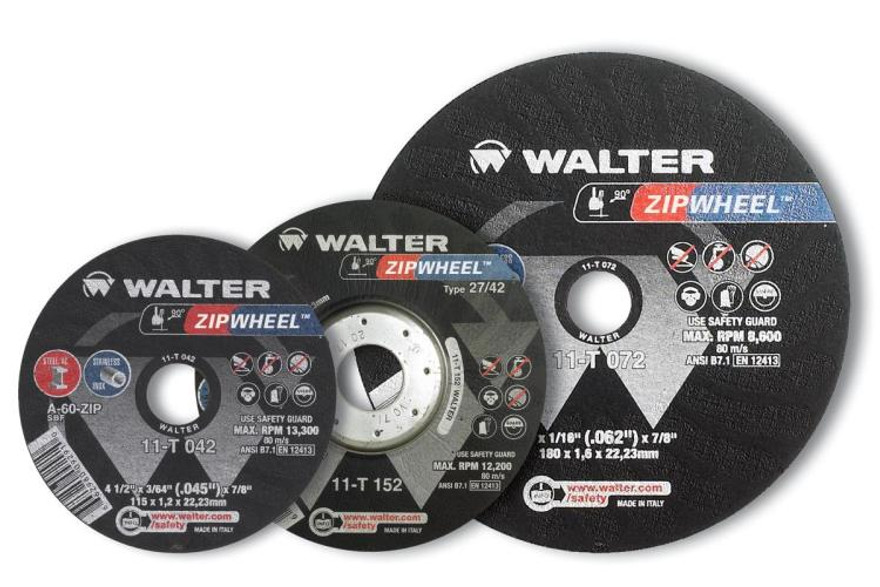 Walter Surface Technologies 11T052 ZIP CUT 3/64" Type 1 Angle Grinder Cut-Off Wheel | 7/8" Arbor Hole | 5" Diameter | Sold by Box of 25