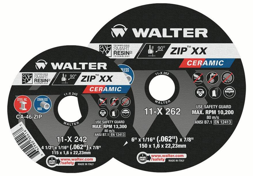 Walter Surface Technologies 11X262 ZIP XX 1/16" Type 1 Angle Grinder Cut-Off Wheel | 7/8" Arbor Hole | 6" Diameter | Sold by Box of 25